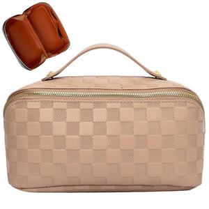 Cessfle Travel Makeup Bag Checkered Makeup Bag Large Capacity Cosmetic Bag Parallel Makeup Bag Large Makeup Bags for Women with Handle and Divider - Urban Cart